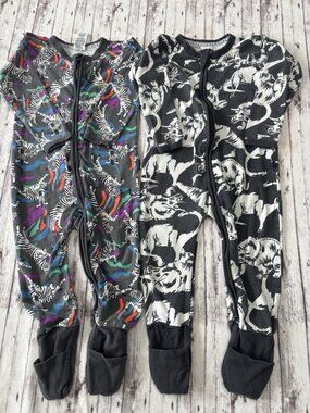 Bonds Baby Wondersuit Lot Of (2) Zip Suit Pjs Zebra Dinosaur Black 12-18 Months